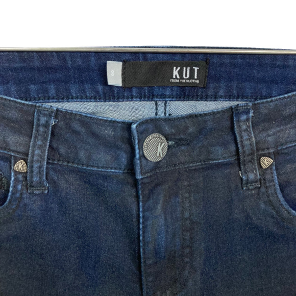 KUT from the Kloth Jeans Womens Sz 8 Skinny Leg Dark Wash Wax Coated Denim - Picture 3 of 9